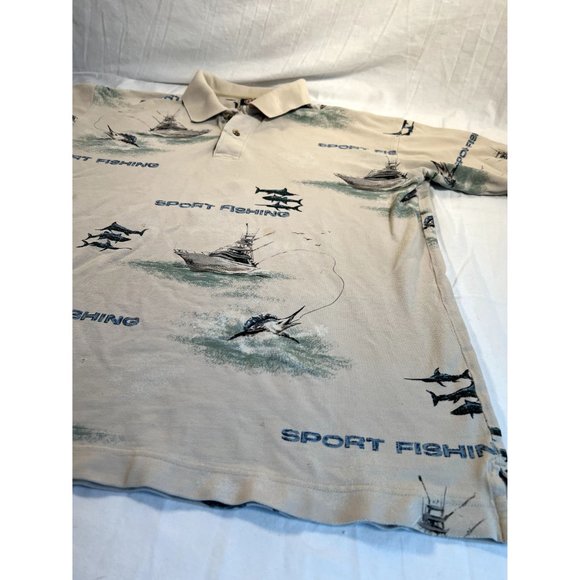 GPS Global Tracking Fishing Polo Shirt mens Large Tan - Picture 2 of 9